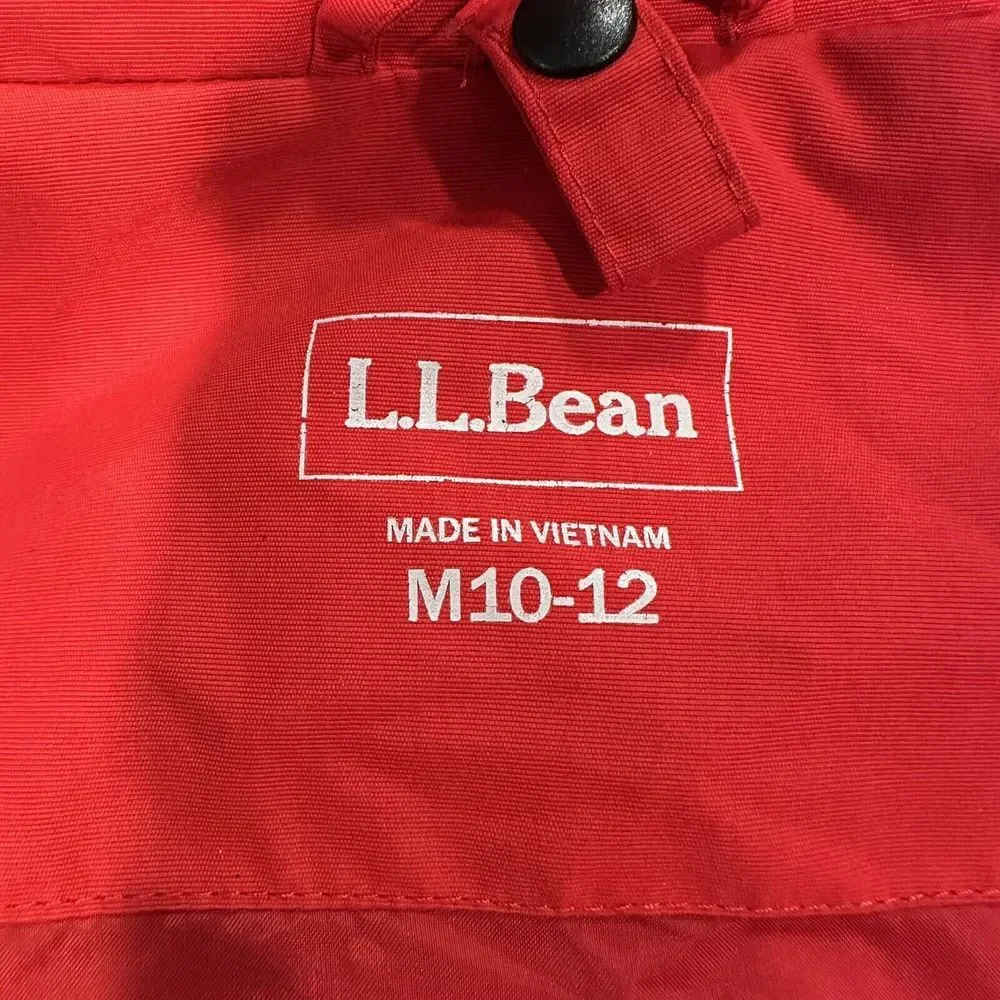 LL Bean Jacket Youth M10-12 Red‎ Gray Hooded Waterproof Shell  Item 277662